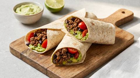 Rinderhack-Wraps mit Avocado und schwarzen Bohnen