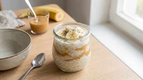 Skyr-Overnight-Oats mit Erdnussbutter und Banane